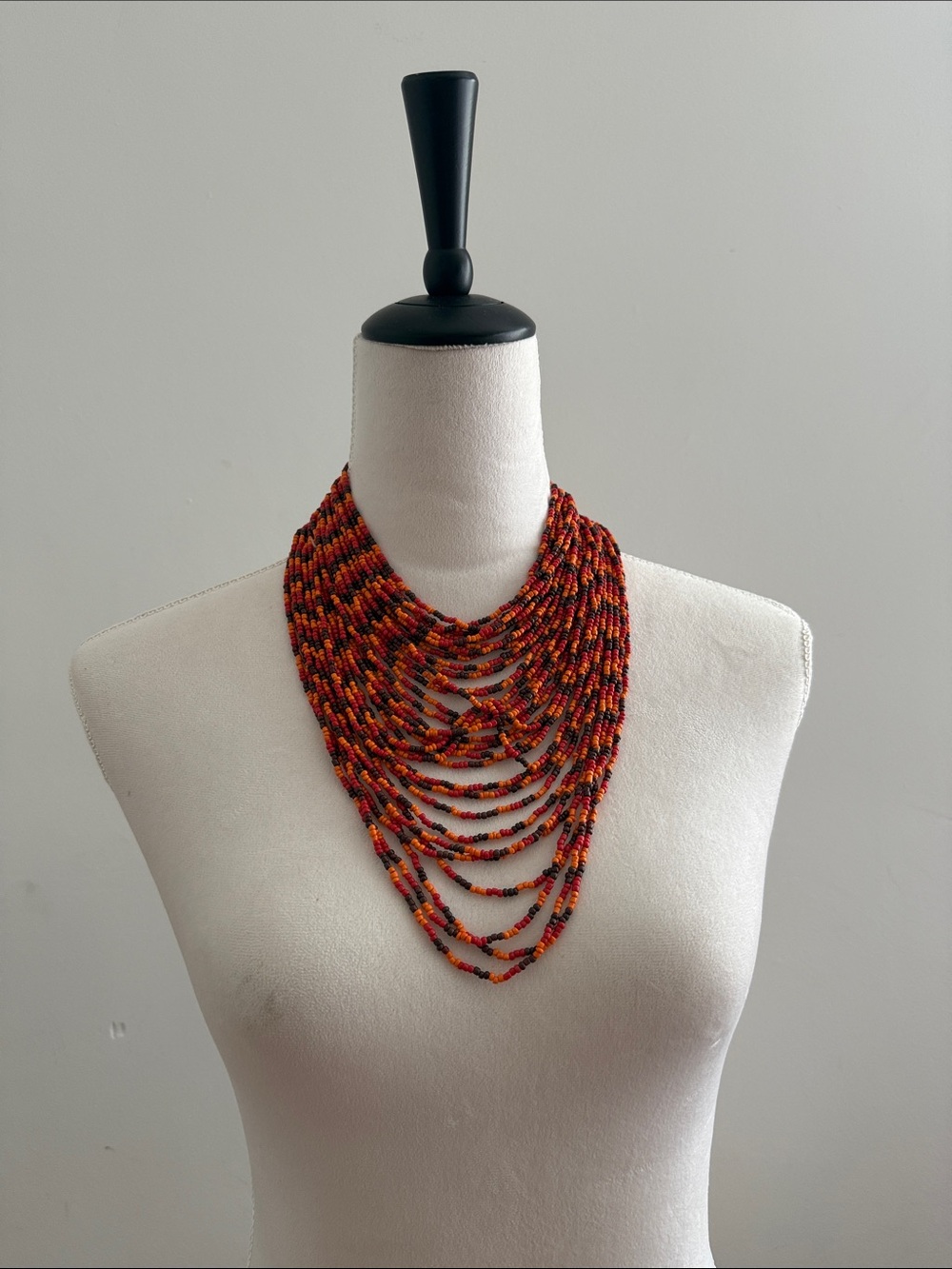 Multi-Strand Red & Orange Beaded Statement Necklace